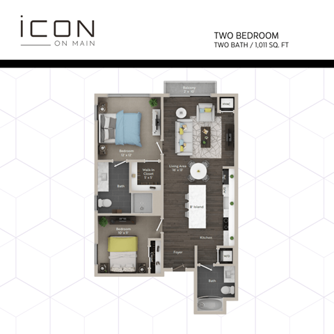 Floor plan for 2 beds, 2 baths, 1141 sqft